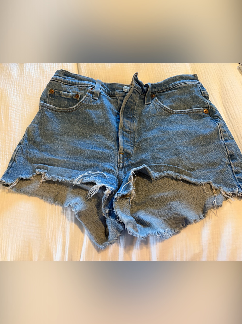 Levi's Light Blue Distressed High-Waist Jean Shorts